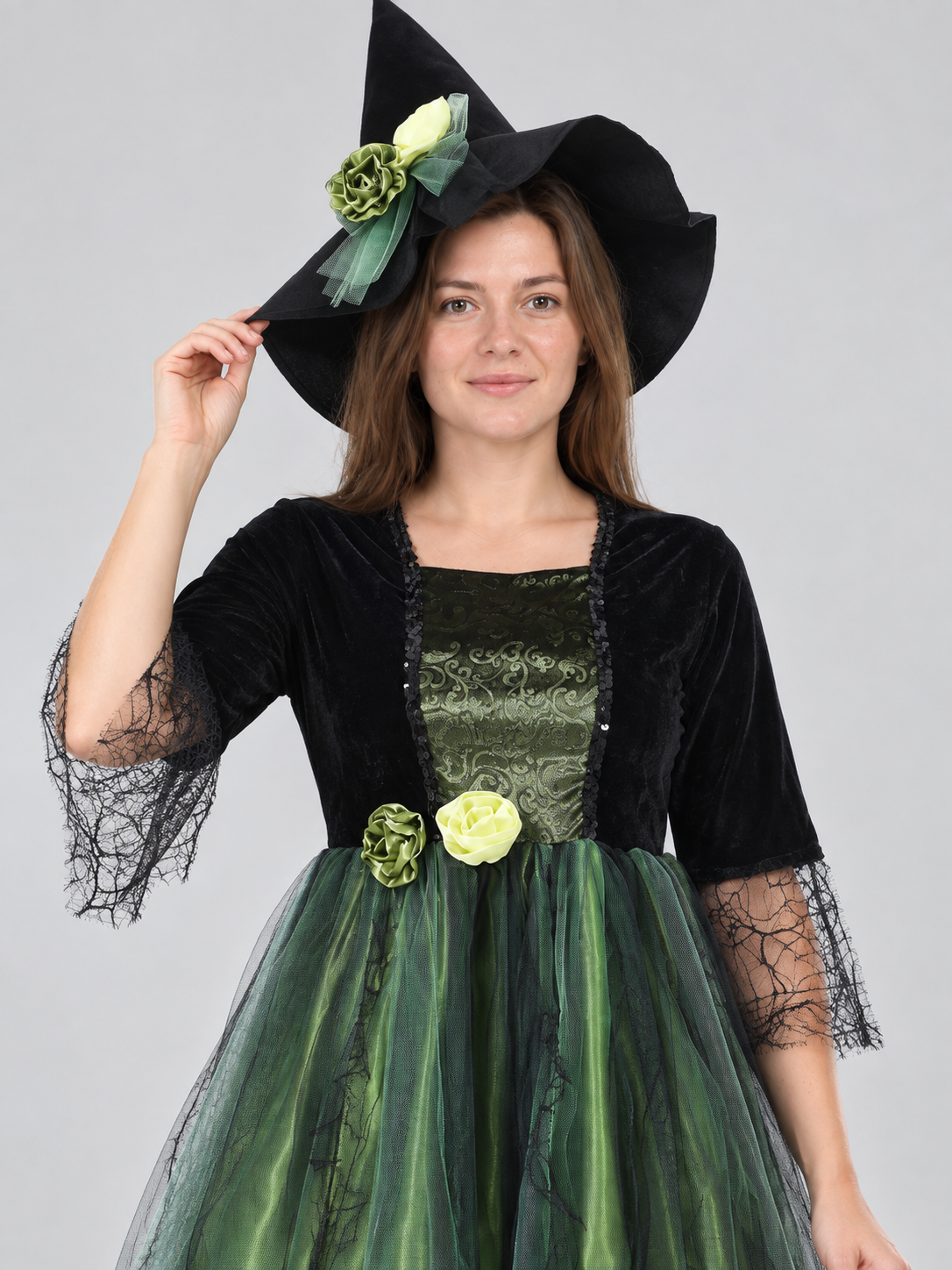 Witch Costume: Dress and Hat, Green with Black