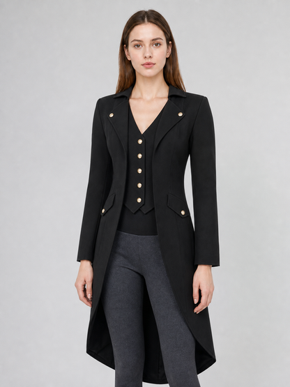 Black Long-Tail Steampunk Frock Coat