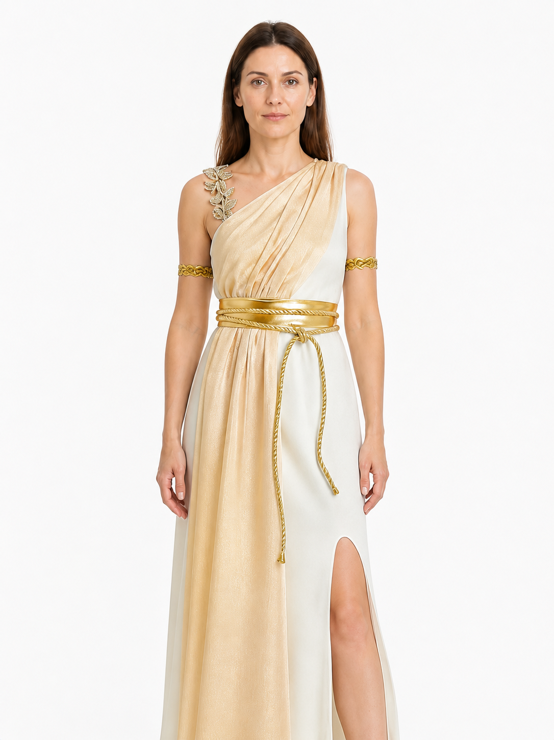 Greek Goddess Draped Dress with High Slit Costume Dresses detail 3