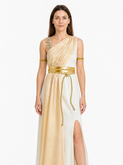 Greek Goddess Draped Dress with High Slit Costume Dresses detail 3