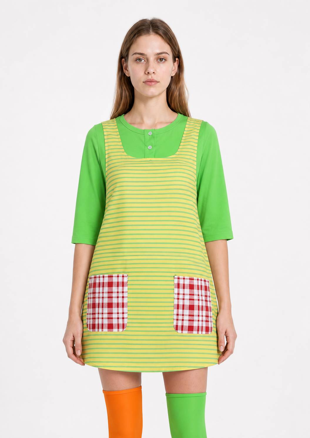 Pippi Longstocking Cosplay Costume, Apron Dress, Top, and Socks Costume Dresses detail 3
