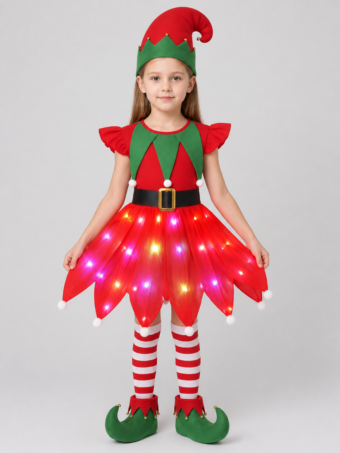 Light-Up Christmas Elf Costume with Dress and Hat Costume Dresses detail 3