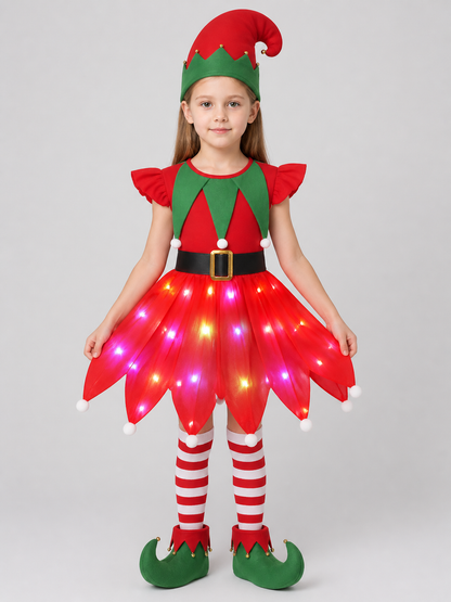 Light-Up Christmas Elf Costume with Dress and Hat Costume Dresses detail 3