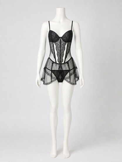 Erotic Bodysuit with Thin Straps and Lace
