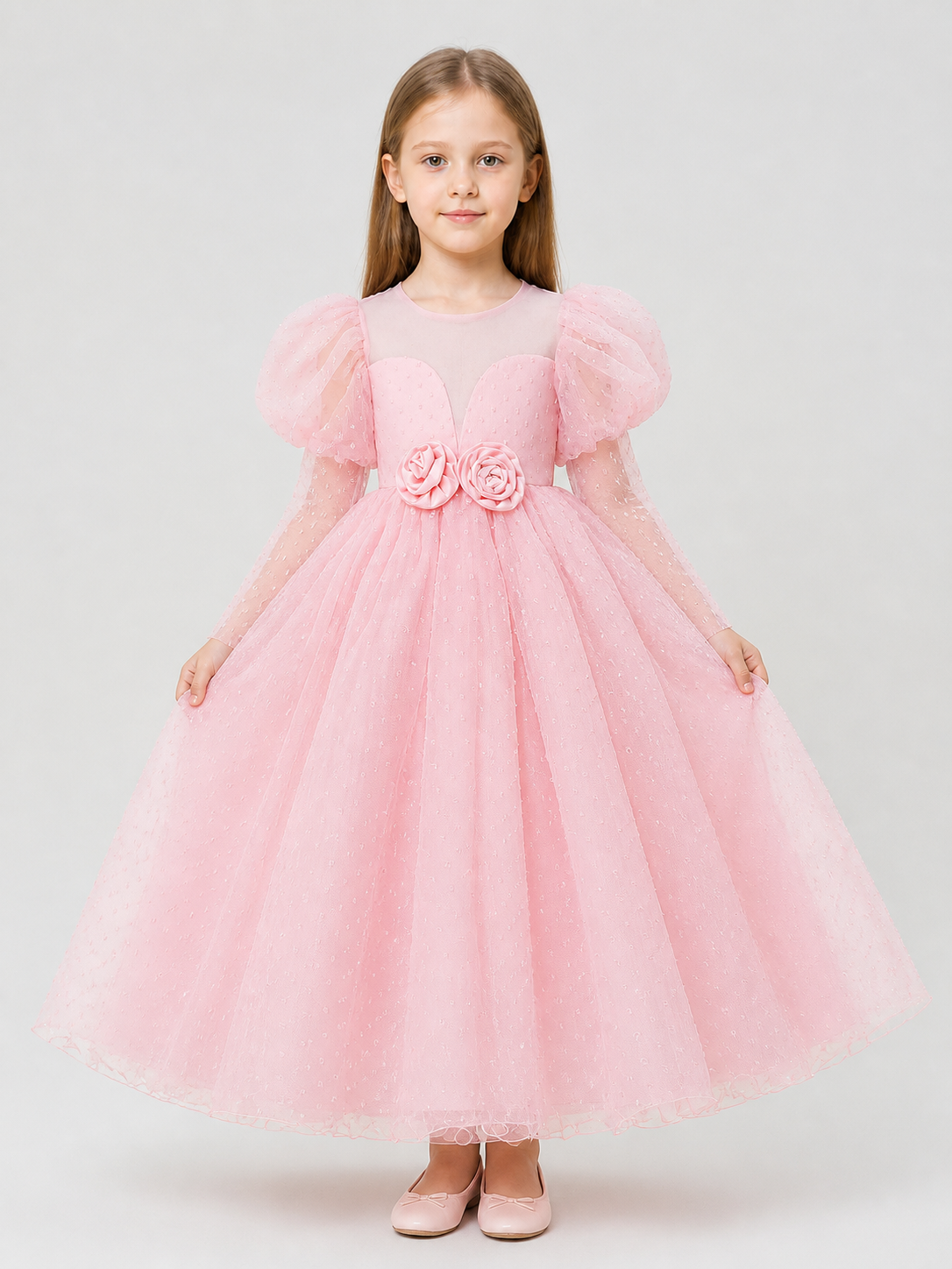 Pink Princess Dress with a Full Skirt and Sleeves Costume Dresses detail 3