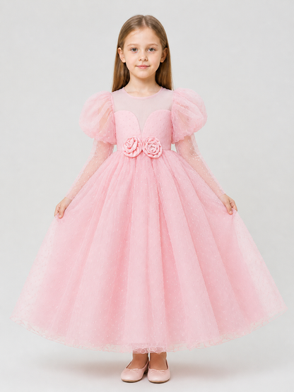 Pink Princess Dress with a Full Skirt and Sleeves Costume Dresses detail 3