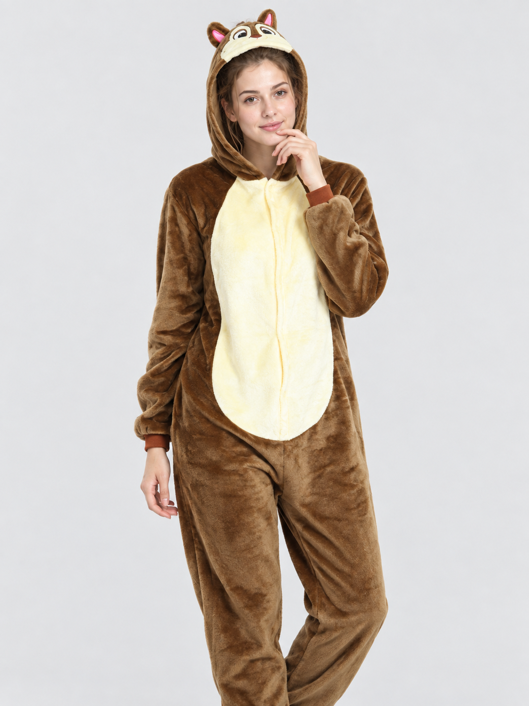 Brown Kigurumi Jumpsuit with Hood and Ears
