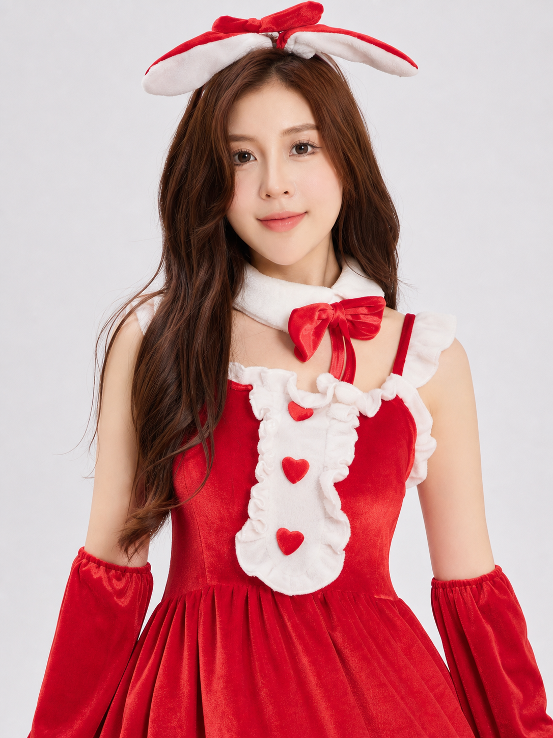 Christmas-Themed Dress with Bow and Ruffles