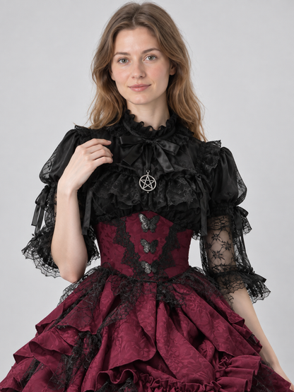 Gothic Lolita Style Costume, Dark Burgundy with Lace