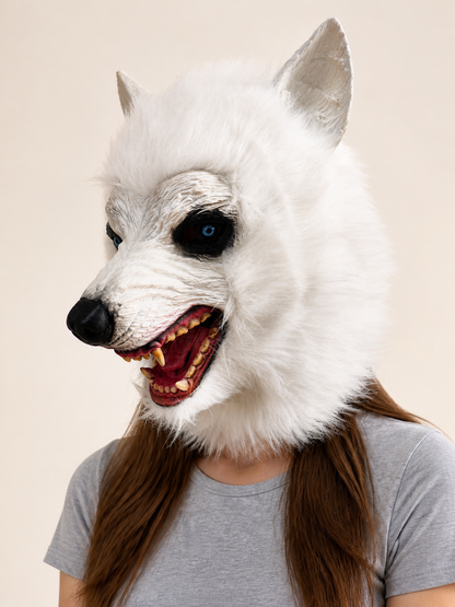 White Wolf Halloween Carnival Headpiece upper body view