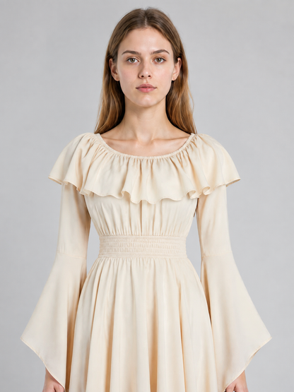 Long Cream A-Line Dress with Tiered Ruffles Costume Dresses detail 2
