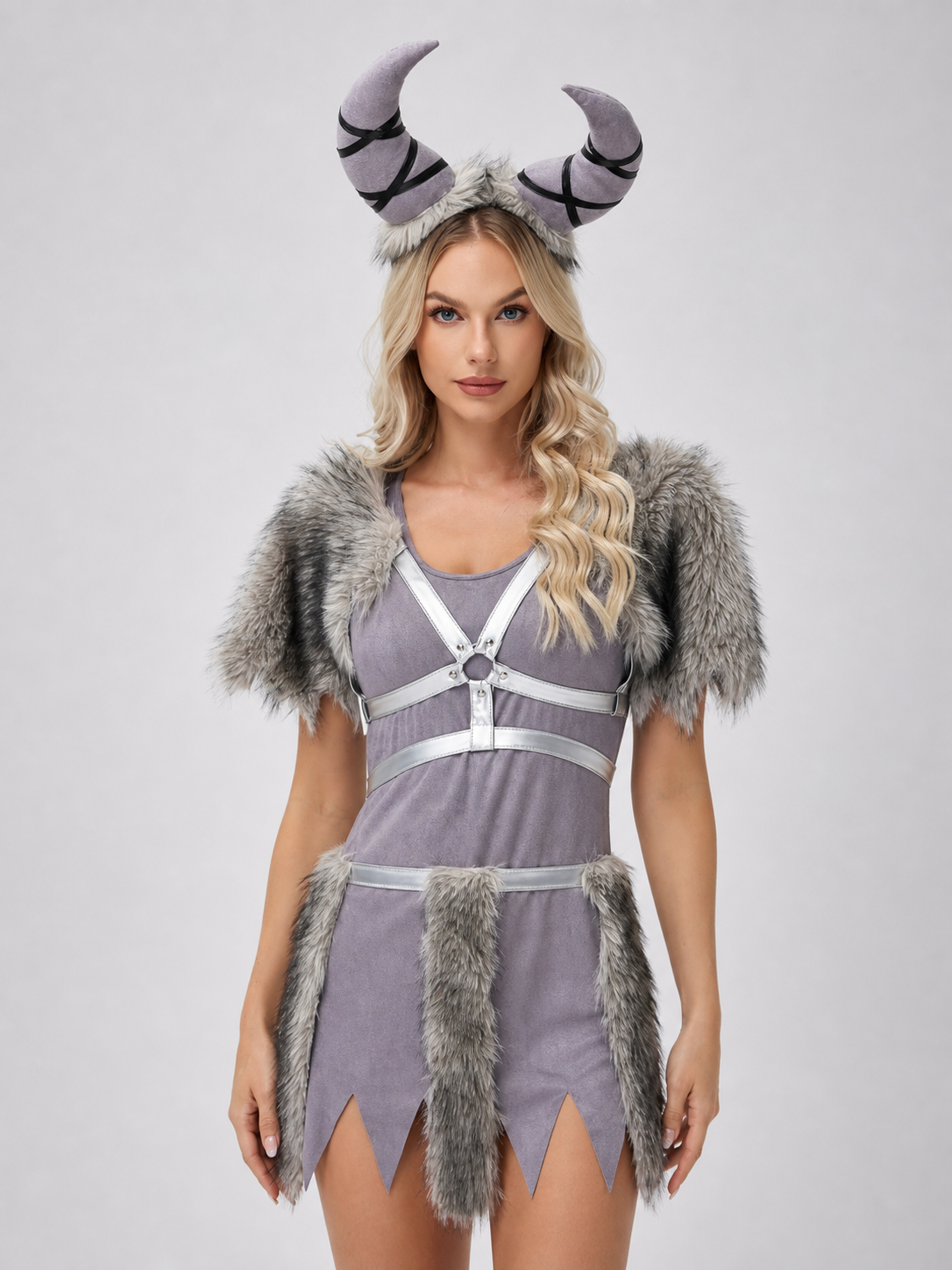 Fantasy character costume with a horned headpiece