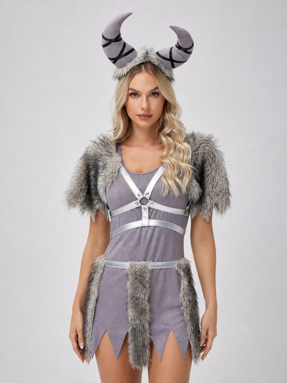 Fantasy character costume with a horned headpiece
