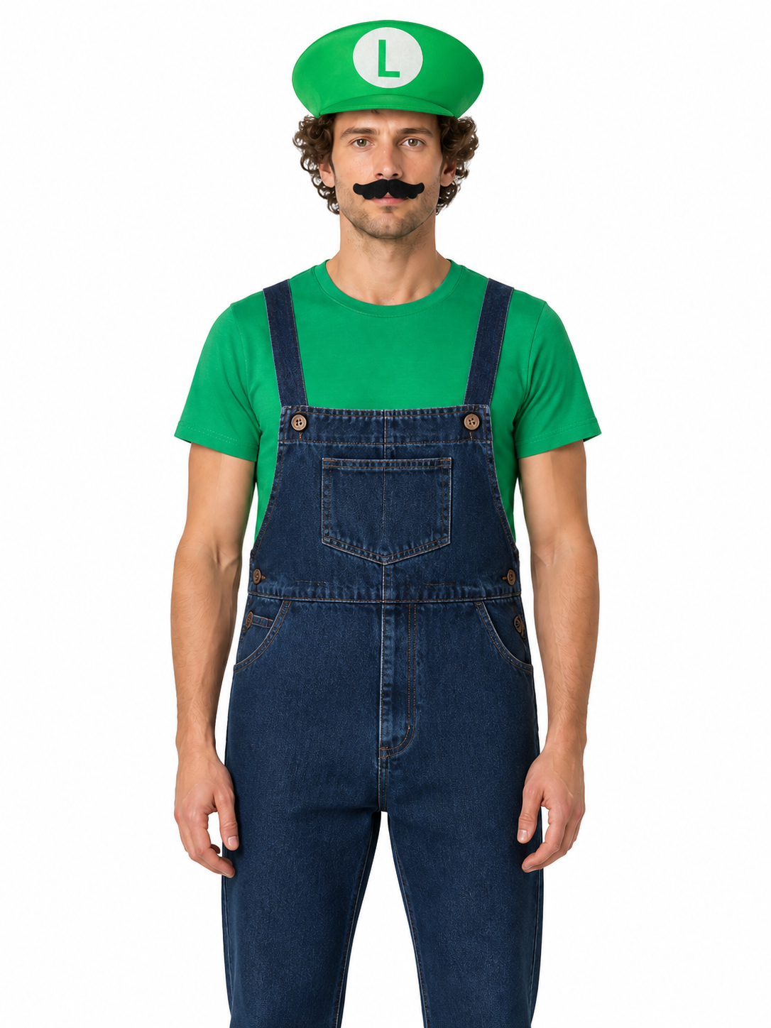 Luigi Costume: T-Shirt, Overalls, and Cap Costume Headwear detail 3