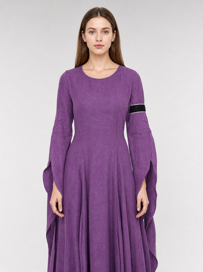 Purple Floor-Length Dress with Long Sleeves