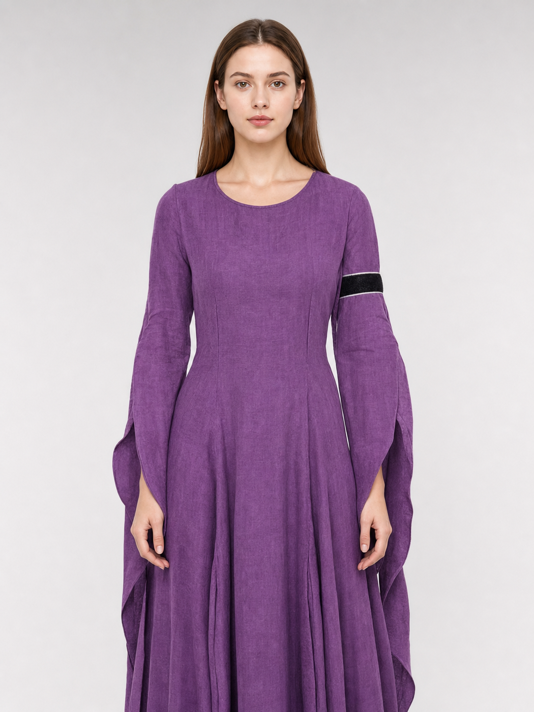 Purple Floor-Length Dress with Long Sleeves
