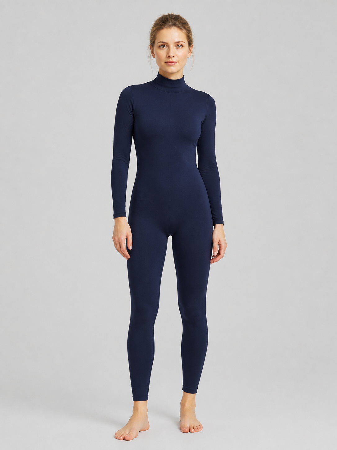 Dark Blue Close-Fitting Zentai Jumpsuit with a High Collar