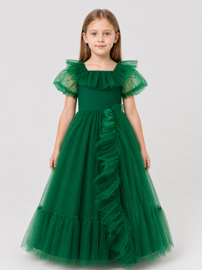 Emerald Green Princess Dress for Girls with Ruffles Costume Dresses detail 3