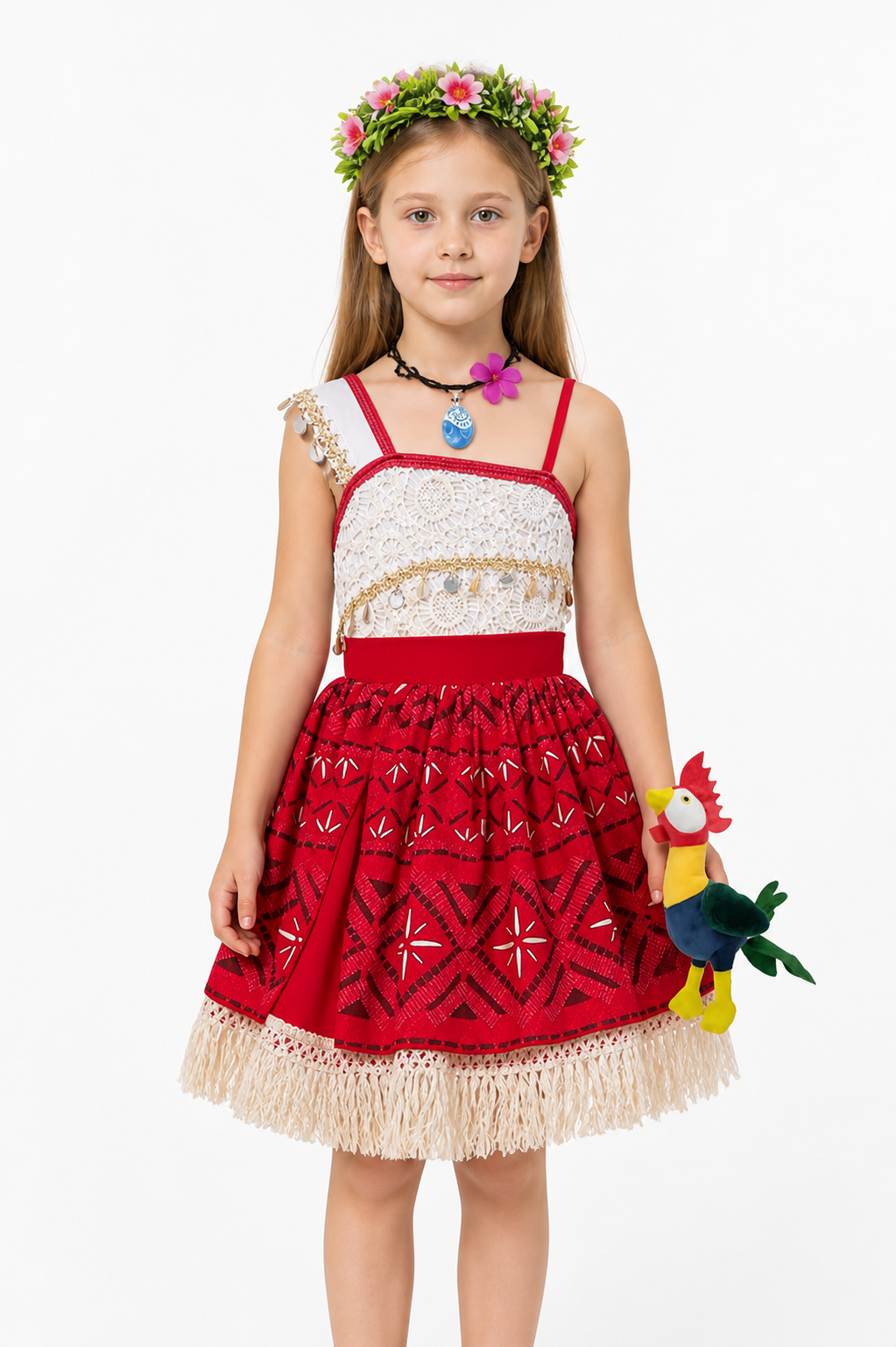 Children’s Moana costume with a red full skirt for Halloween product detail 3
