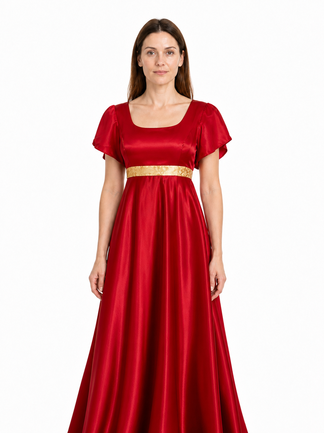 Red Dress with a High Waist and Puff Sleeves Costume Dresses detail 3