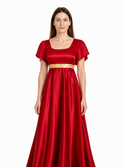 Red Dress with a High Waist and Puff Sleeves Costume Dresses detail 3