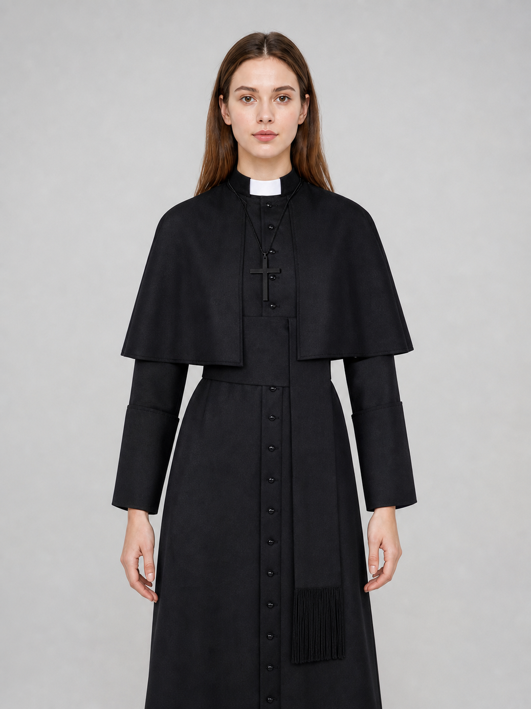 Black Halloween Cosplay Cassock with Cross