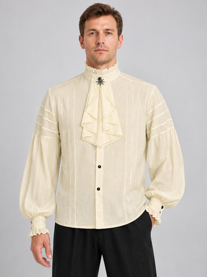 Suit with Shirt and Pants, Jabot, Beige