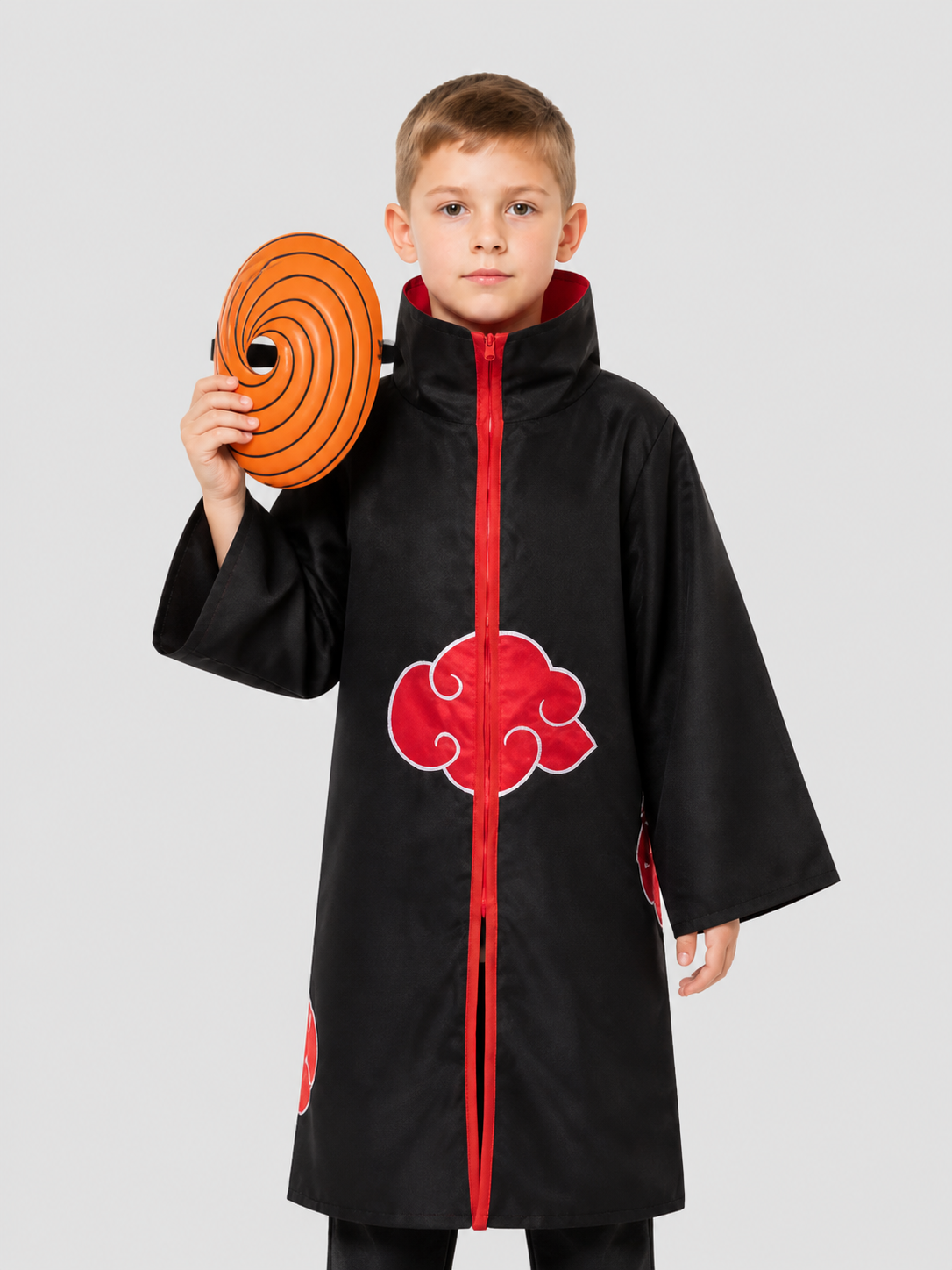 Akatsuki Cloak with Mask for Cosplay, Black with Red Pattern Costume Capes detail 2