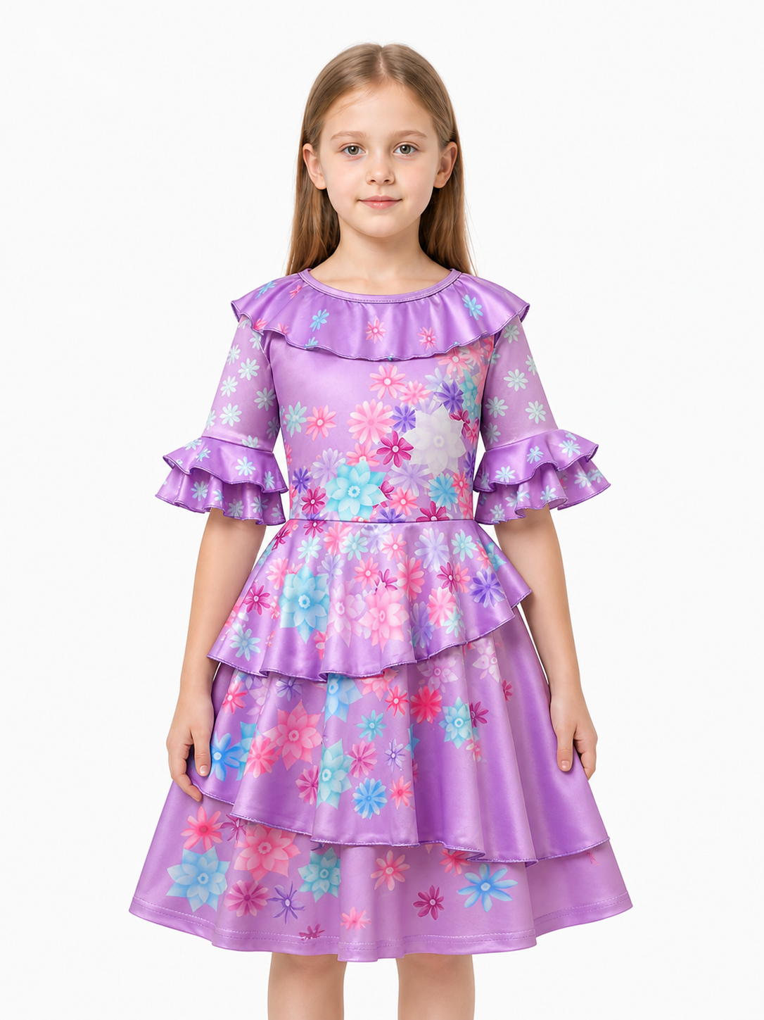 Children's Carnival Dress with Floral Print and Ruffles Costume Dresses detail 3