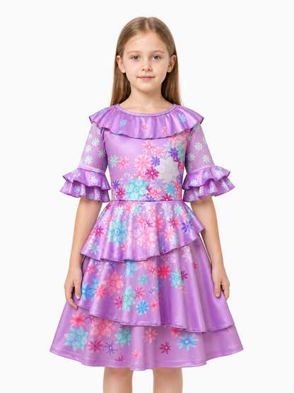 Children's Carnival Dress with Floral Print and Ruffles Costume Dresses detail 3