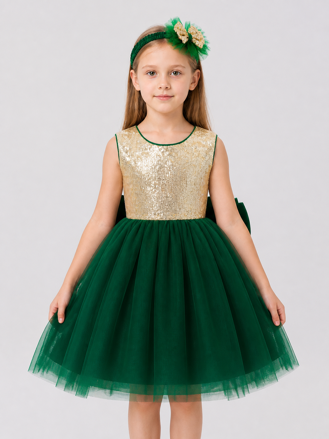 Girls' Princess Dress with Sequins, Bow, and Headband