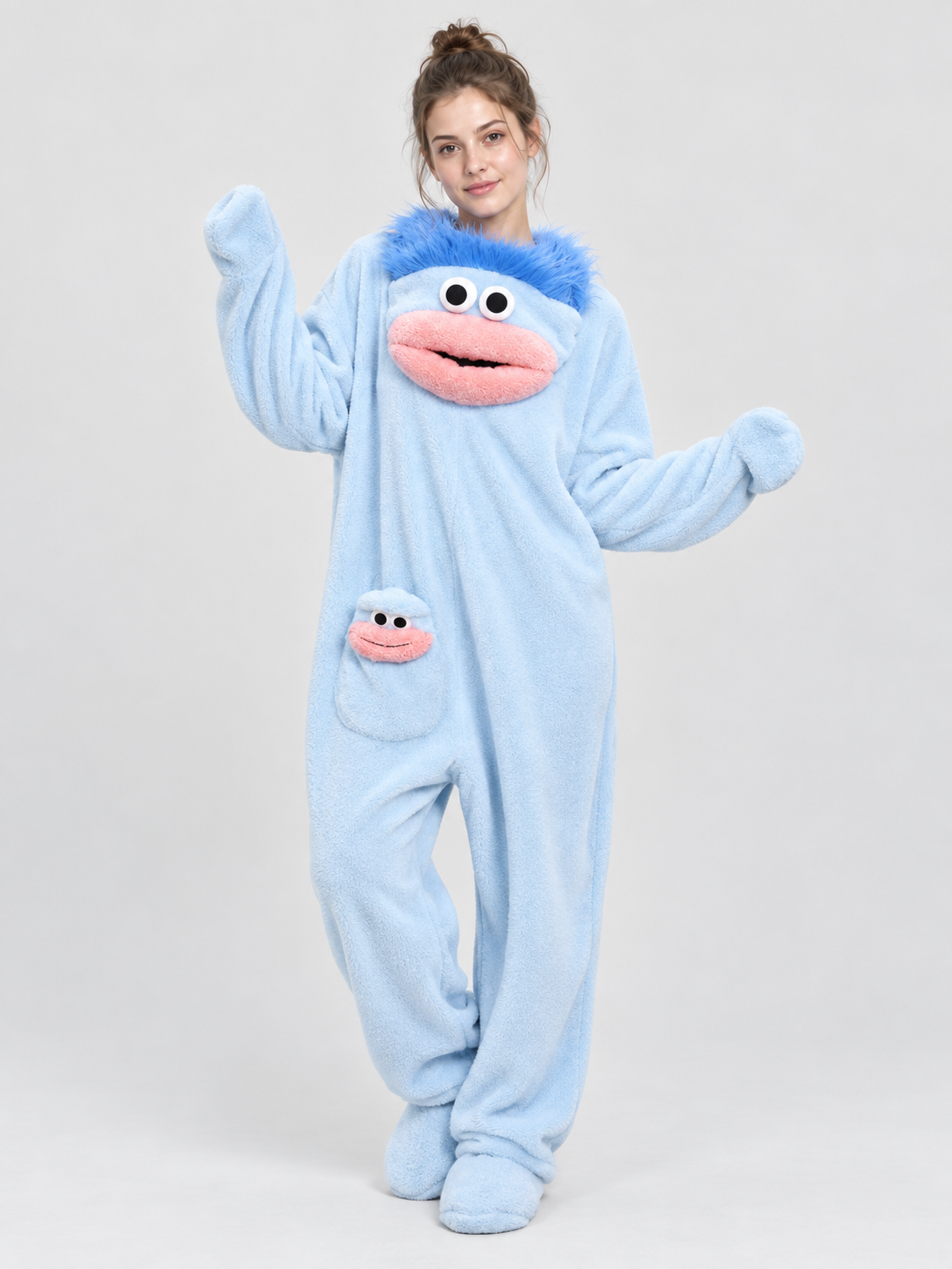 Coral Fleece Pajama Jumpsuit with Cartoon Print