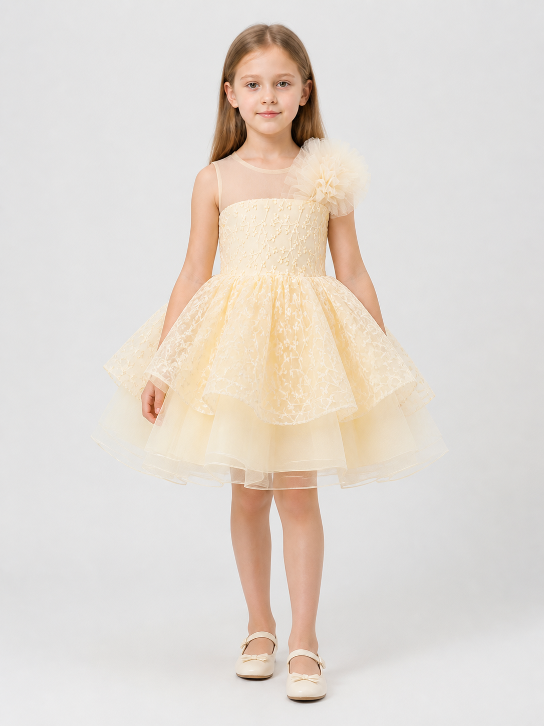 Girls' Formal Dress with Lace Embroidery and Train Costume Dresses detail 3