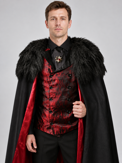 Vampire Costume: Cape, Vest, Tie, Brooch