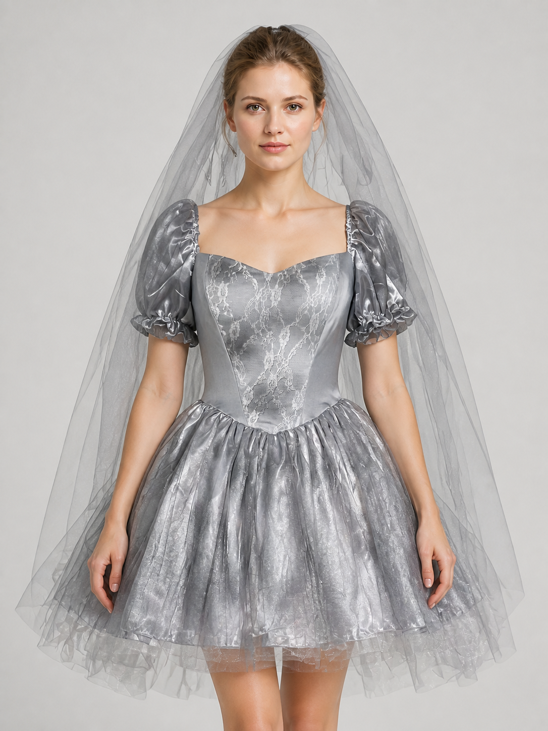 Retro Halloween Ghost Bride Dress with Veil Costume Dresses detail 3
