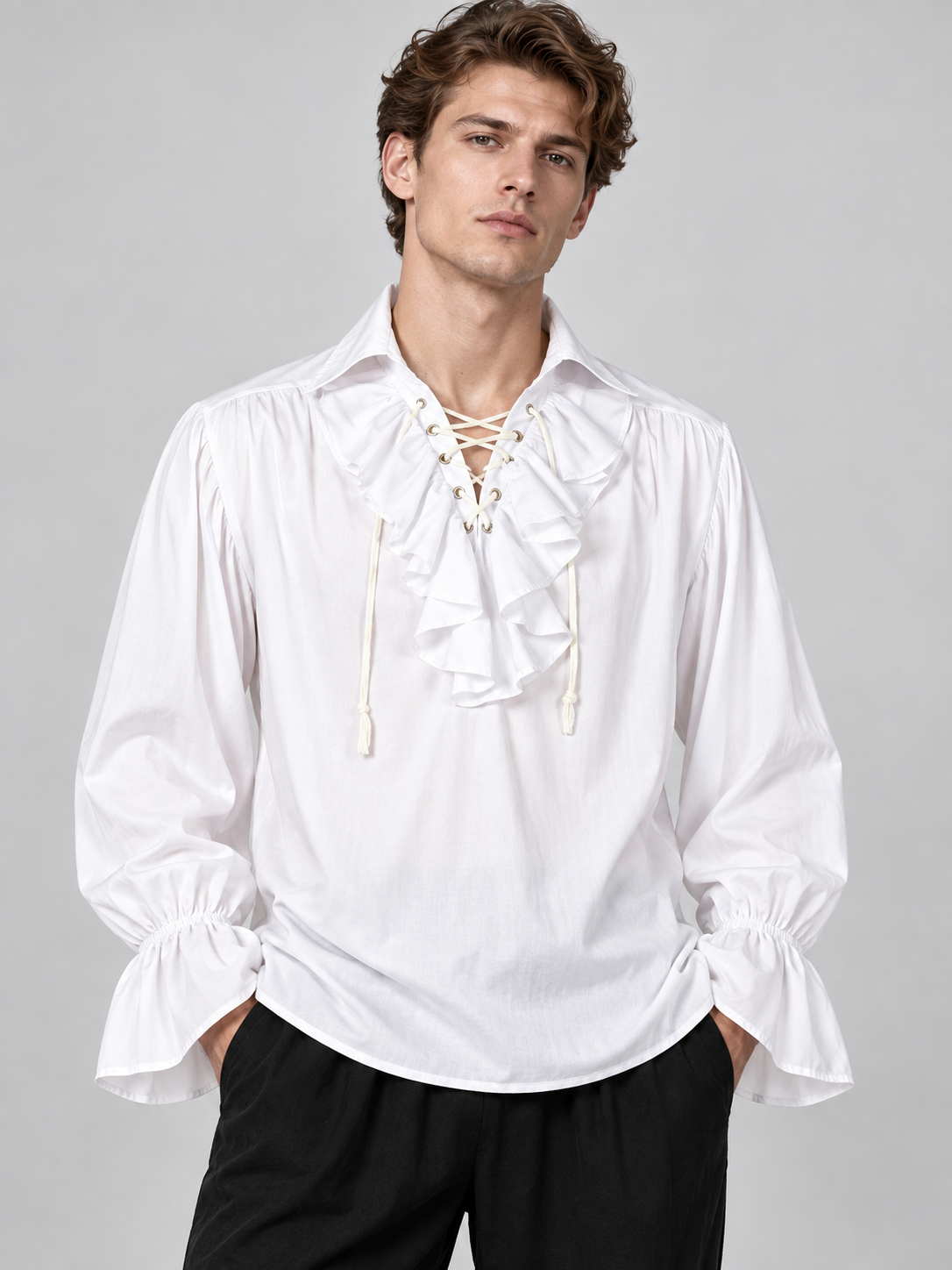 Medieval-Style Costume: White Shirt and Black Pants