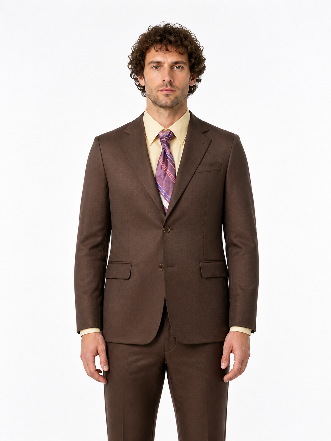 Dark Brown Two-Piece Suit with Shirt and Tie product detail 3