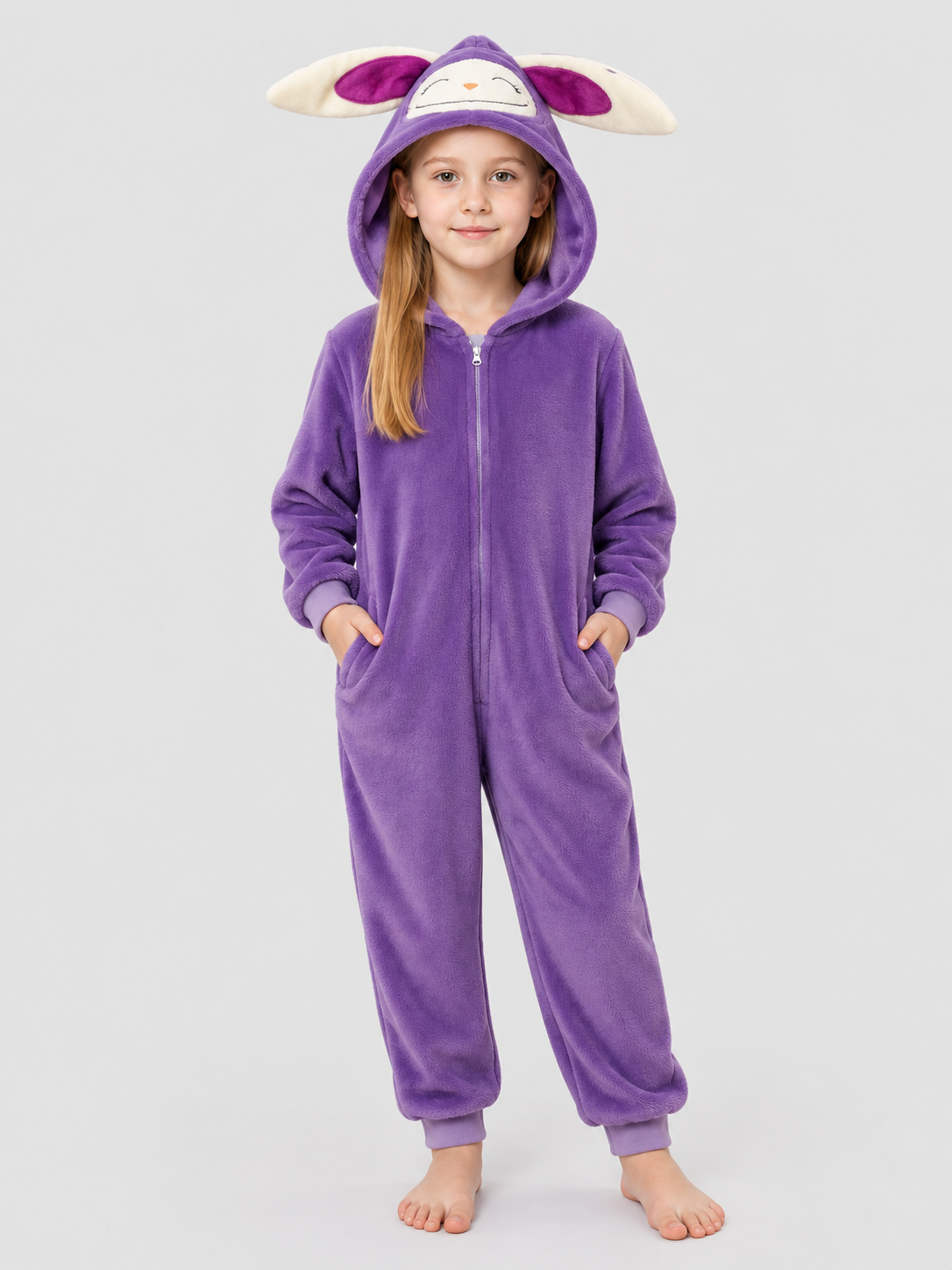 Kids' Purple Hooded Pajama Jumpsuit with Ears