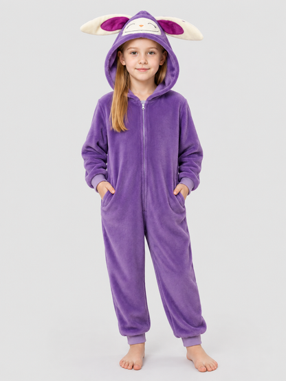 Kids' Purple Hooded Pajama Jumpsuit with Ears