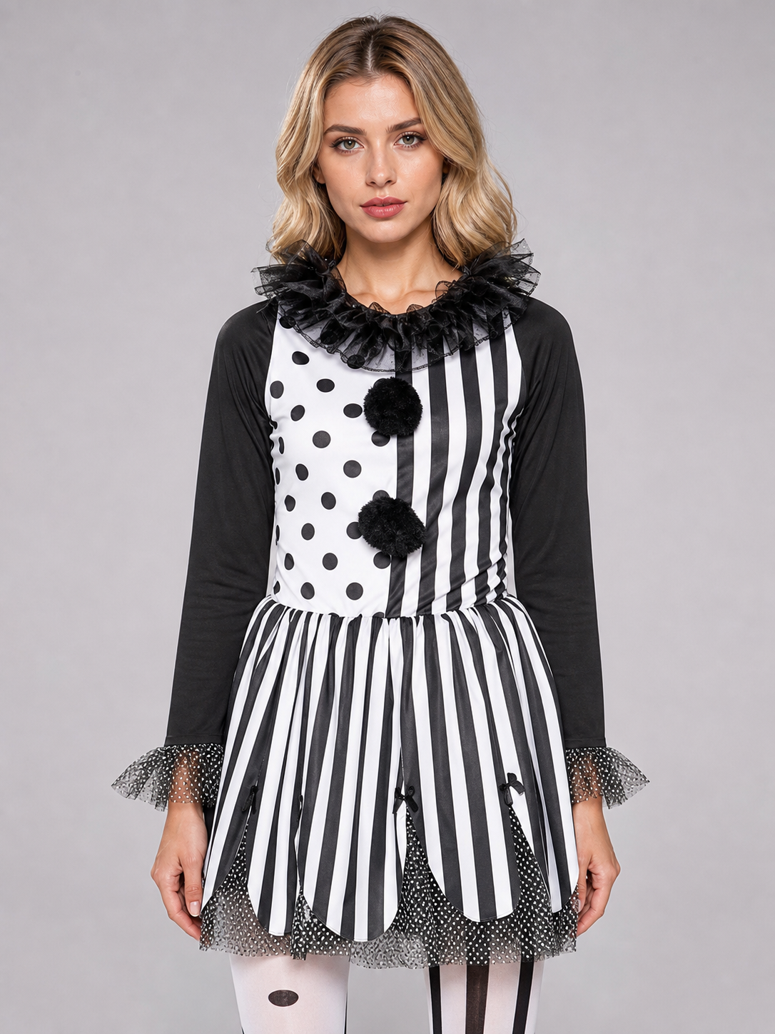 Black and White Clown Costume for Halloween and Cosplay Costumes detail 3