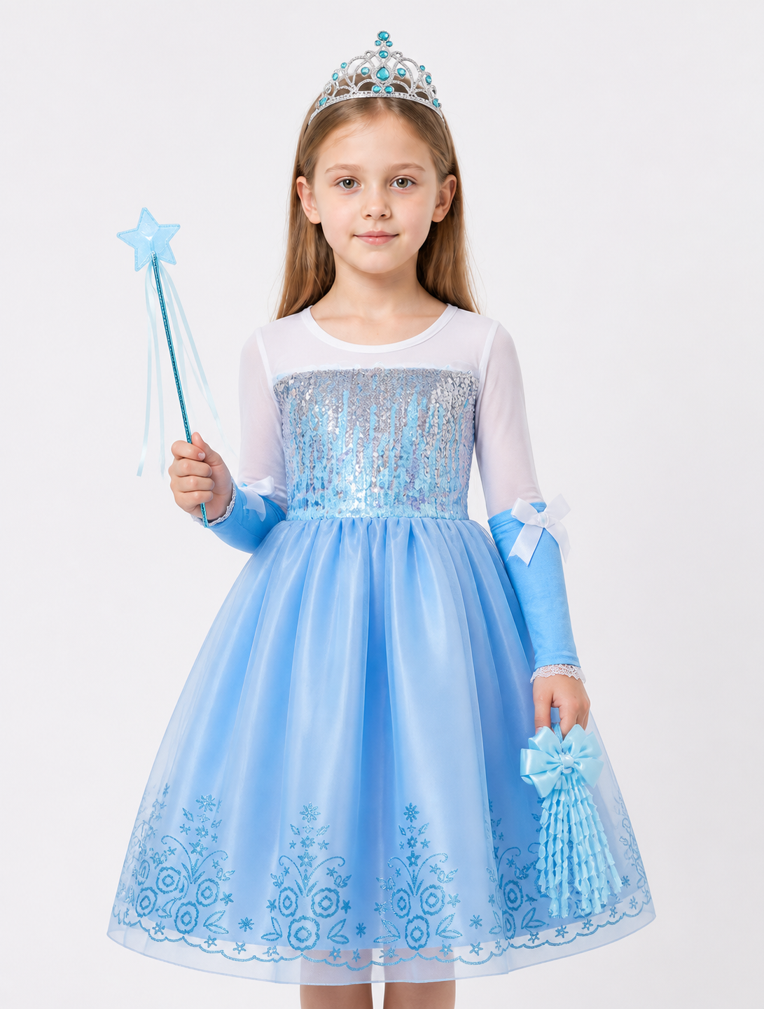 Blue Girls' Dress with Sequins and Crown Costume Dresses detail 3