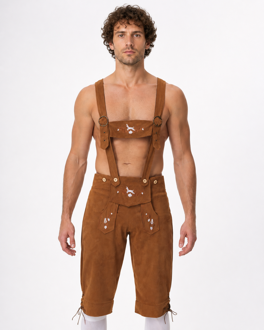 Suspender Shorts with White Embroidery for a Beer Festival product detail 3