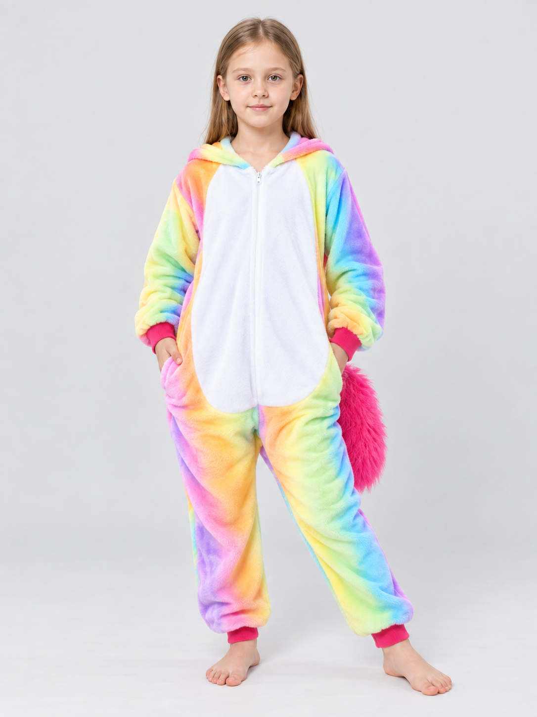 Kids' Flannel Hooded One-Piece Pajama with Tail