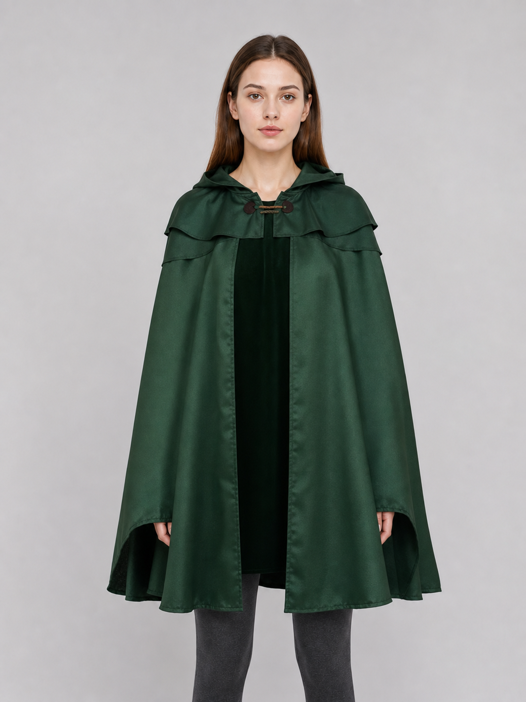 Dark Green Hooded Cape with Pendant