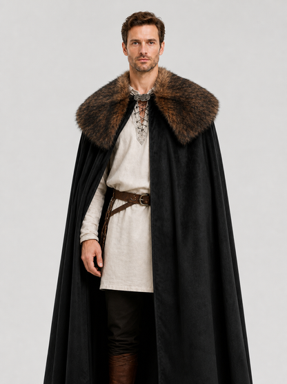 Black Adult Cape with Brown Fur Collar Costume Capes detail 3