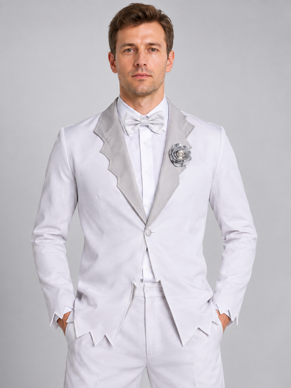 White adult carnival costume with jacket and bow tie