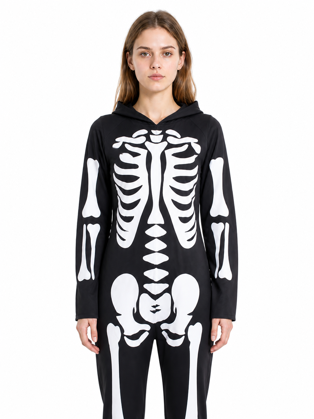 Black and White Skeleton Costume with Hood for Cosplay Costumes detail 2