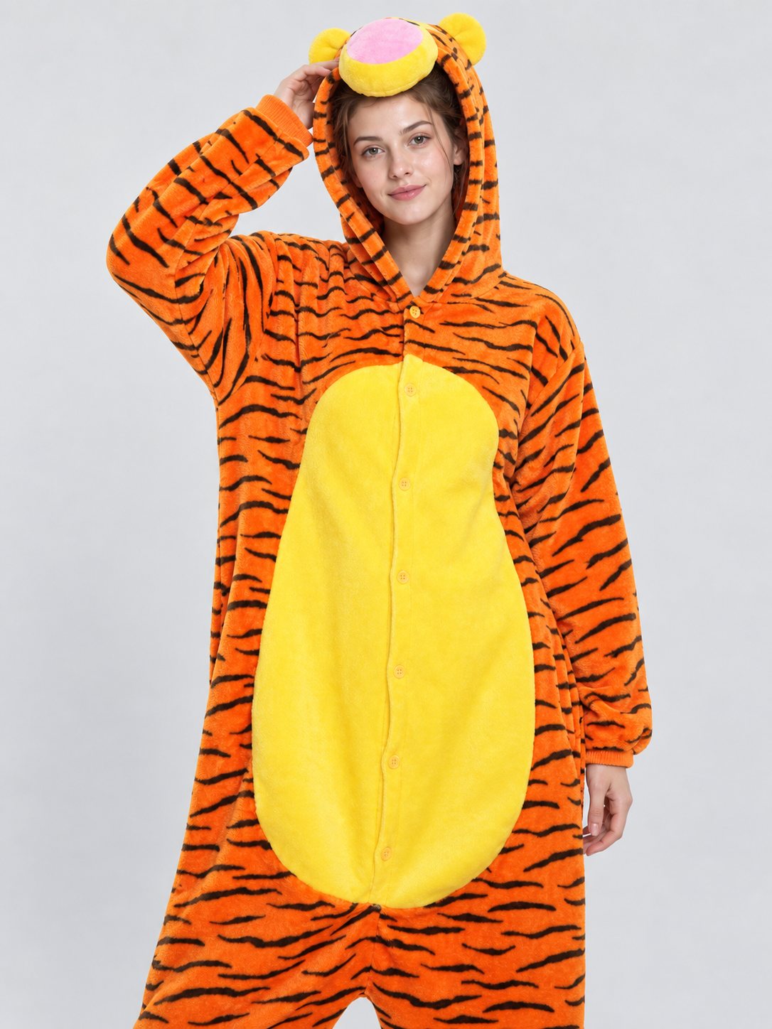 Orange Tiger-Striped Kigurumi Pajama with Hood