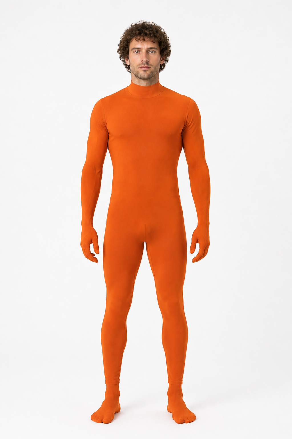 Orange Zentai Bodysuit, Form-Fitting, High Collar product detail 3