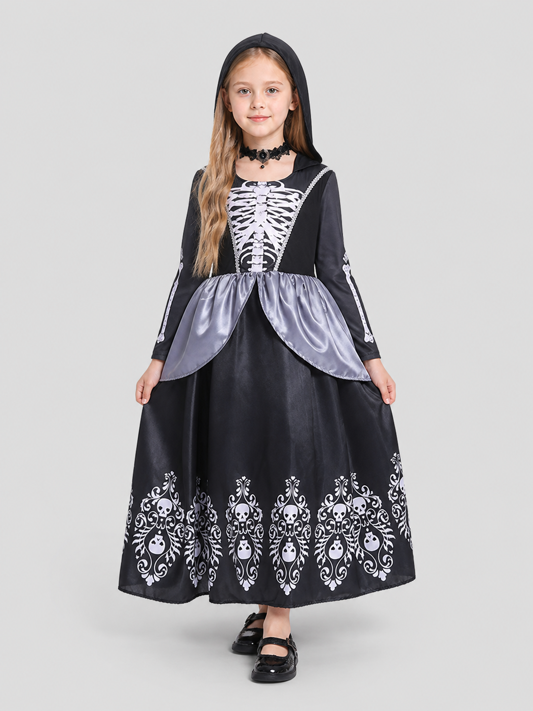 Black Halloween Skull Dress with Hood